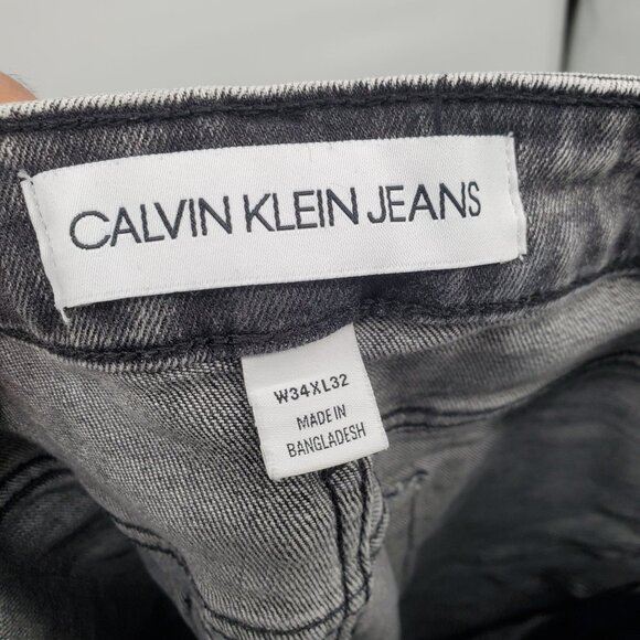 Calvin Klein Slim Denim Pants Jeans Men Size 34 X 32 Gray Acid Wash Cotton - Picture 6 of 14